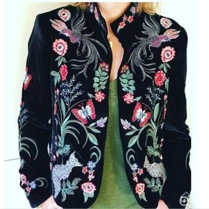 Rare Zara Black Embroidered Velvet Blazer